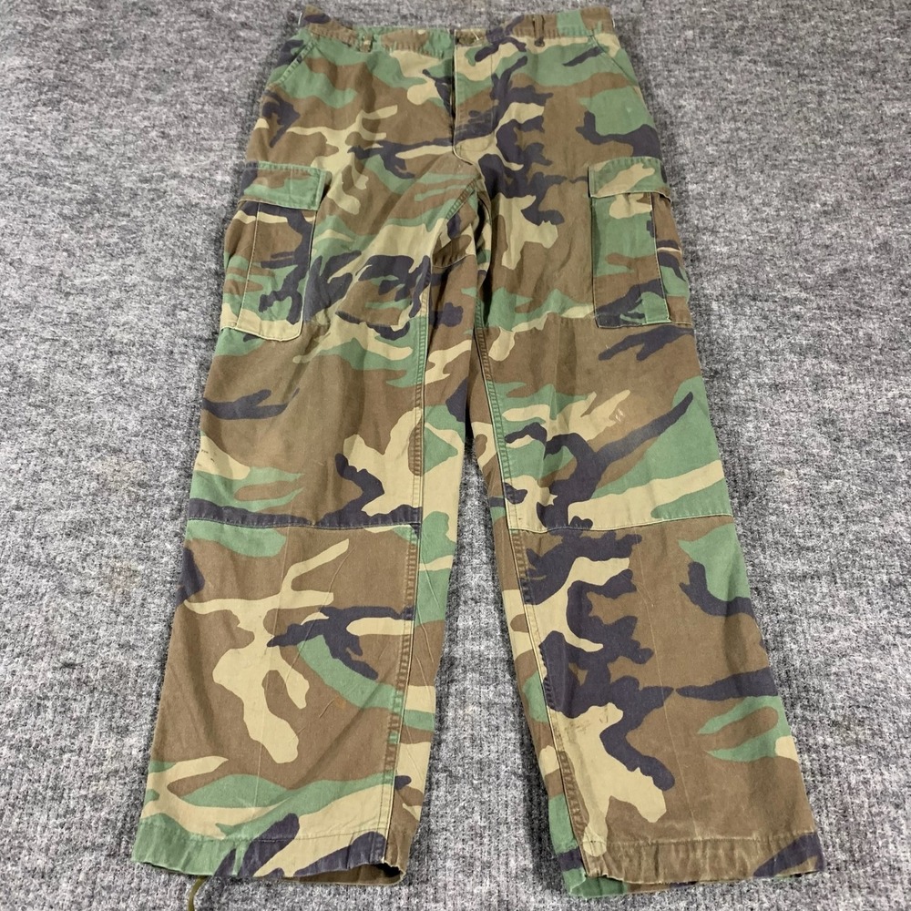VTG US Military Pants Mens M 34x31 USA Green Woodland Camo Cargo Button Fly 90s